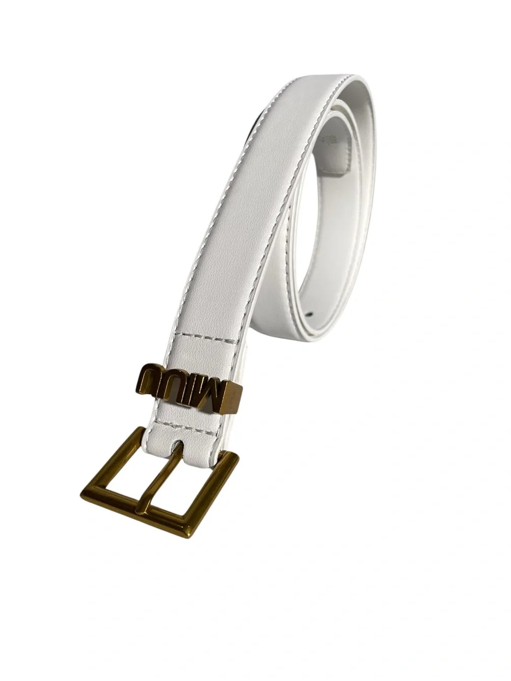 💁🏻‍♀️ White Leather Belt with Gold-Tone Logo Buckle 💁🏻‍♀️